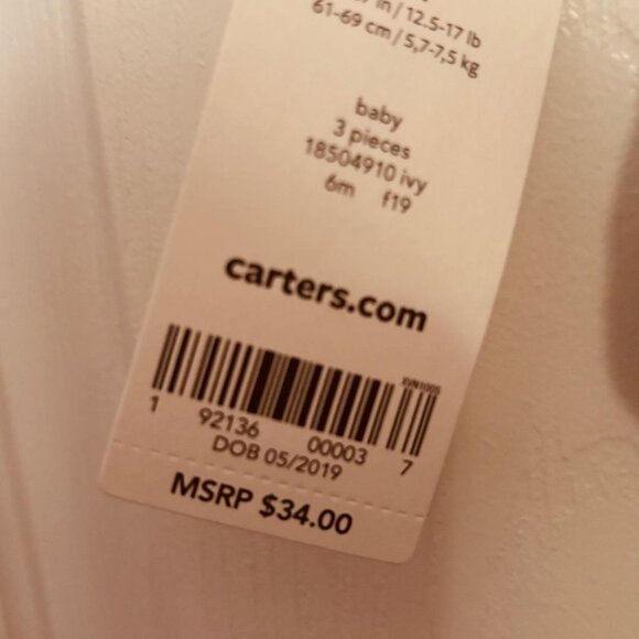 Carter’s Baby Girl 3-Piece Outfit Set Quilted Jacket Bodysuit Leggings 6M - Picture 8 of 8